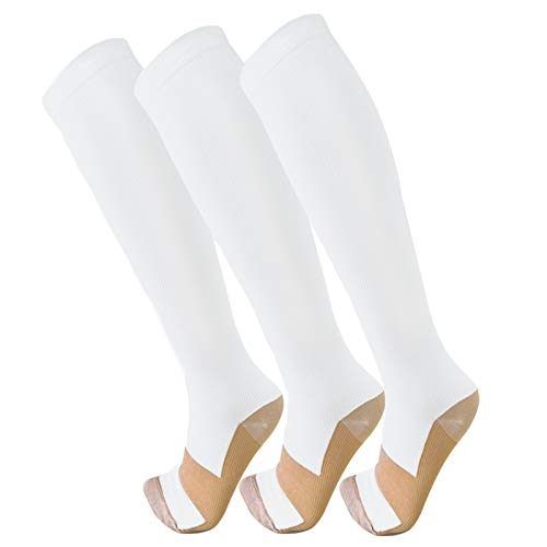 FuelMeFoot 3 Pack Copper Compression Socks - Compression Socks Women & Men Circulation - Best for Medical,Running,Athletic - color: 01 White, size: Small-Medium
