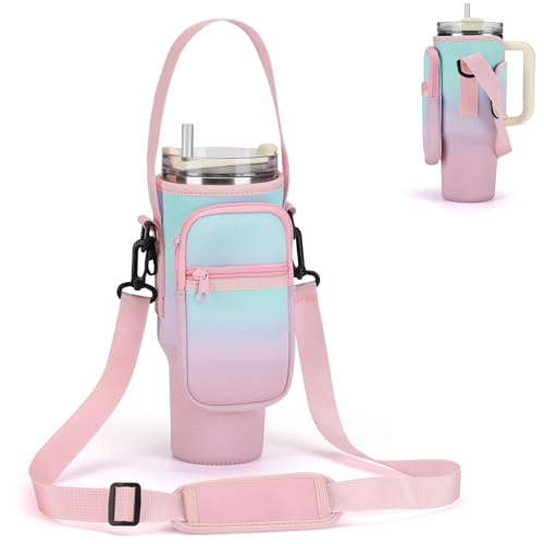 GOEWY Water Bottle Carrier Bag for Stanley Cup 40/30oz with Phone Pockets - color: Blue Pink Gradient, size: 30oz