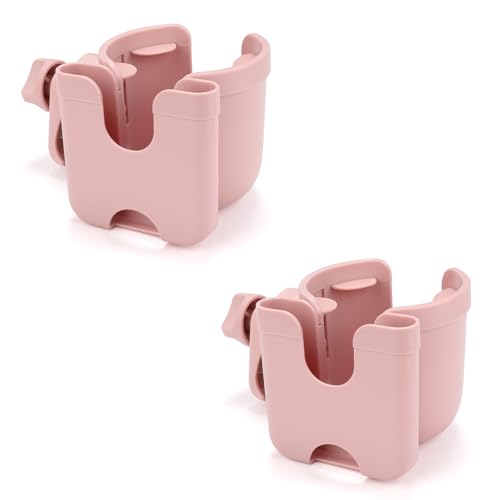 Accmor Stroller Cup Holder with Phone Holder, Bike Cup Holder, Walker Scooter Wheelchair Cup Holder Attachment, Universal Cup Holder for Uppababy Graco Strollers - color: All Light Pink & All Light Pink