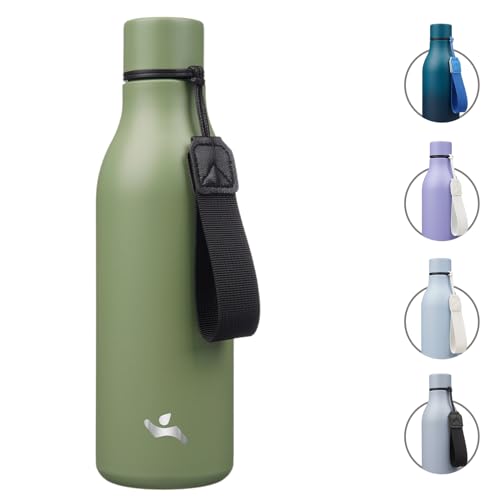 Konokyo 18 oz Insulated Stainless Steel Metal Water Bottle with Strap - color: Forest Green, size: 18 Ounces