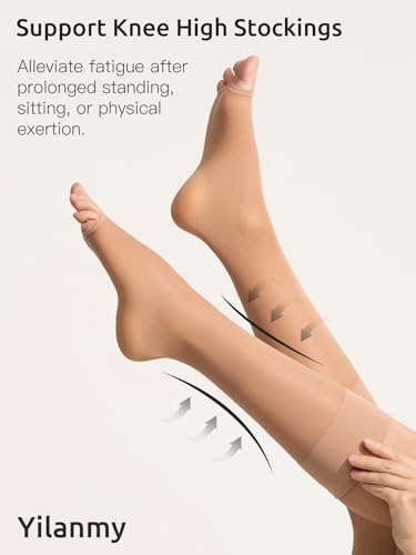 Yilamy 8-10 mmHg Open Toe Compression Socks, Sheer Knee High Women 3 Pairs - color: 3 Pairs Natural, size: Medium-Large