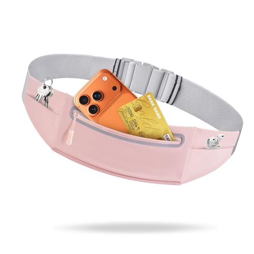 Slim Running Belt for Women Men,Phone Holder Waist Pack,Runners Fanny Pack - color: LIGHT PINK