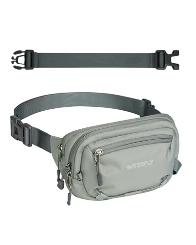 WATERFLY Small RFID Fanny Pack: 1.5L Waist Bag 12" Extender Belt for Hiking - color: Grey