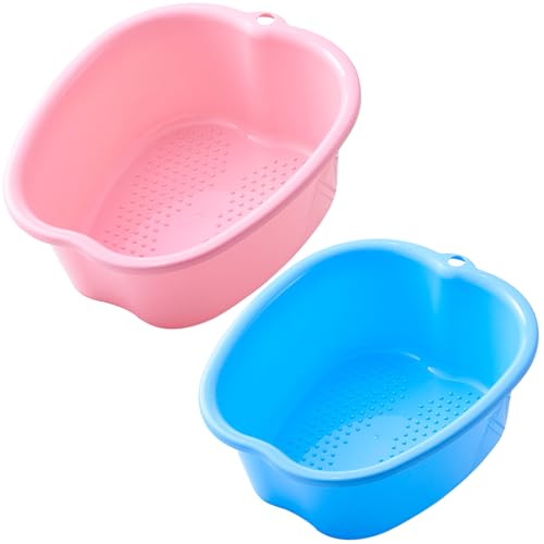 AXLOFO® Foot Soaking Tub Large Size Foot Basin, Feet Soaking Tub with Massage Acupoint, Pedicure Feet Soak Basin Plastic Bucket for Women and Men (2pcs-pink-blue) - color: 2pcs-pink-blue