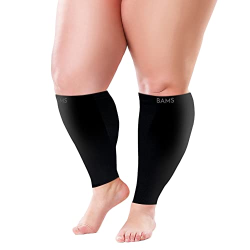 BAMS Plus Size Calf Compression Sleeve for Women & Men, Viscose from Bamboo Extra Wide Leg Support for Shin Splints, Leg Pain Relief and Support, Swelling, Travel (Calf Black, 4XL) - size: 4X-Large