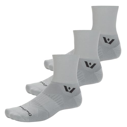 Swiftwick- ASPIRE (3 Pairs) Quarter Crew Cycling & Trail Running Socks, Compression Fit - color: Pewter-circuit, size: Small