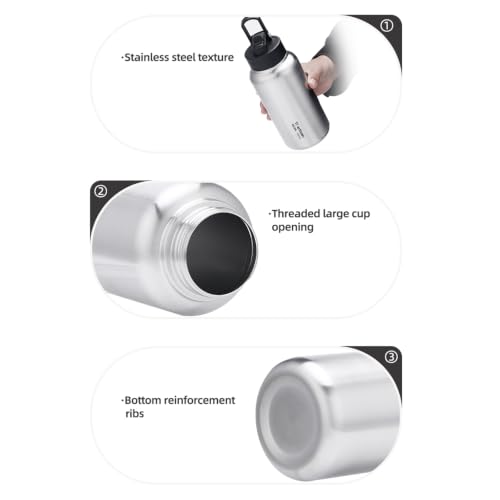 Stainless Steel Water Bottle 1050ml Wide Mouth With Straw - color: With Straw