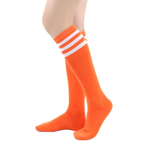Women's Knee High Athletic Socks Casual Stripes Tube Socks Outdoor Sport Socks - color: Triple Orange White Stripeue- 1 Pack