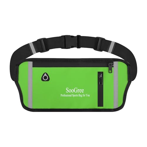 ooGree Fanny Packs for Women Men Slim Running Belt Waist Pack Runners Bag Waterproof Money Belt Phone Holder for Sports Hiking Traveling Walking Reflective Strip Adjustable Strap - color: Green, size: 1187
