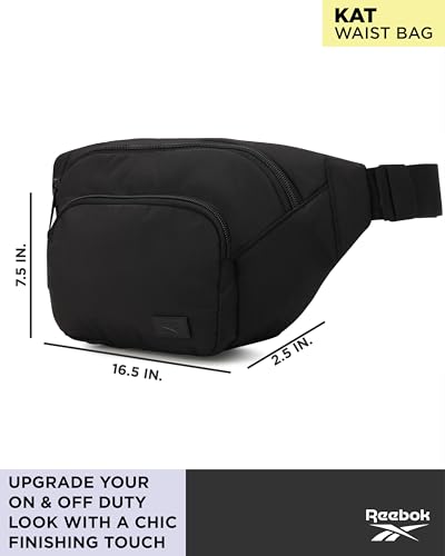 Reebok Belt Bag Fanny Pack for Women & Men, Adjustable Crossbody - color: Kat Black