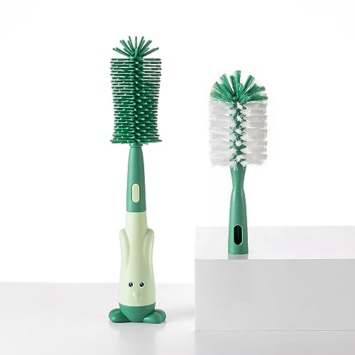 Silicone Baby Bottle Brush with Stand, Water Bottle Brush Cleaner Set - color: Green 1