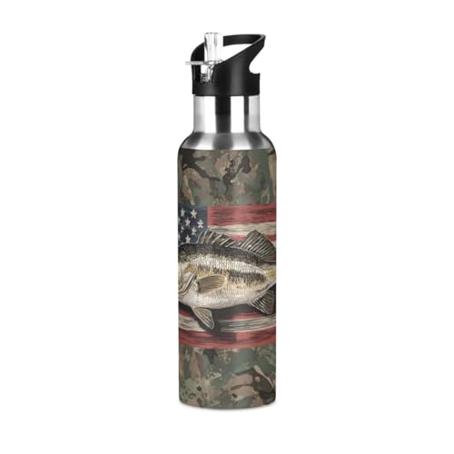 OTVEE Camo Fish Water Bottle Sports Water Bottle Insulated Stainless Steel Hot Cold Water Mug with Straw Lid & Handle for Sports Gym 20 oz - color: Camo Fish