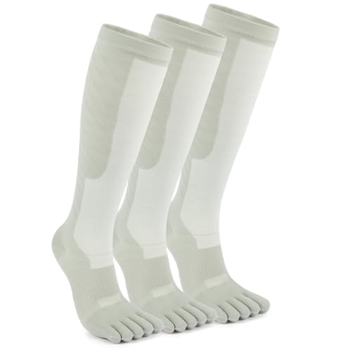 Compression Toe Socks for Men and Women 15-20mmHg, 3 Pairs, Knee High Five Finger Stockings - color: 03-grey-3pcs, size: Medium