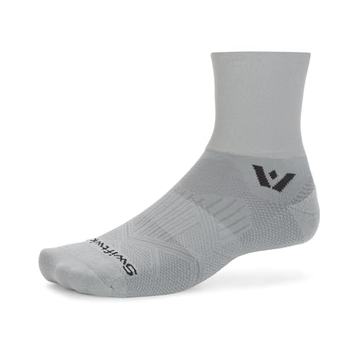 Swiftwick ASPIRE FOUR Trail Running, Cycling Crew Socks, Firm Compression Fit - color: Pewter-circuit, size: Large