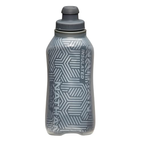 Nathan SpeedDraw 2 Insulated Handheld Running Water Bottle Flask – Double-Wall Insulation, Ergonomic Grip, Blast Valve Cap, Phone & Key Storage Pockets, Reflective Design, 12oz Insulated - Deep Blue - color: 12oz Insulated - Deep Blue
