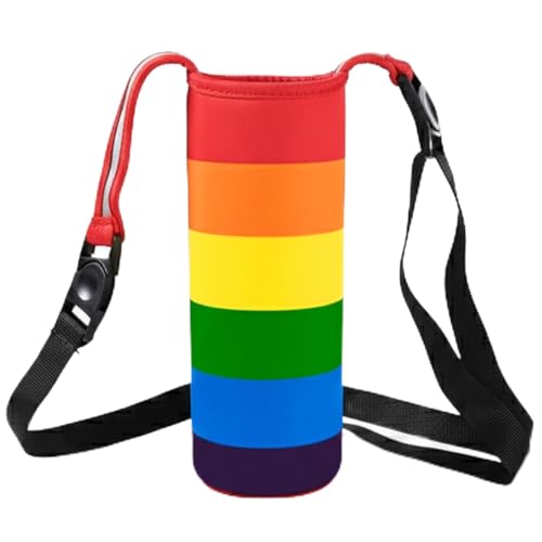 Rainbow Neoprene Bottle Holder, Adjustable Crossbody Bottle Pouch - size: Medium - 16oz/450ml