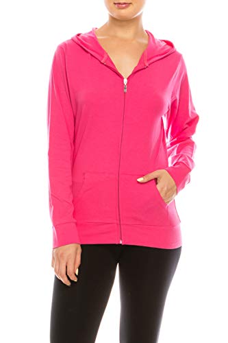 Eevee Women's Full Zip Hoodie - Lightweight Jacket Active Sweater Hooded Sweatshirt Slim Fitting Yoga Activewear - color: Fuchsia, size: Medium