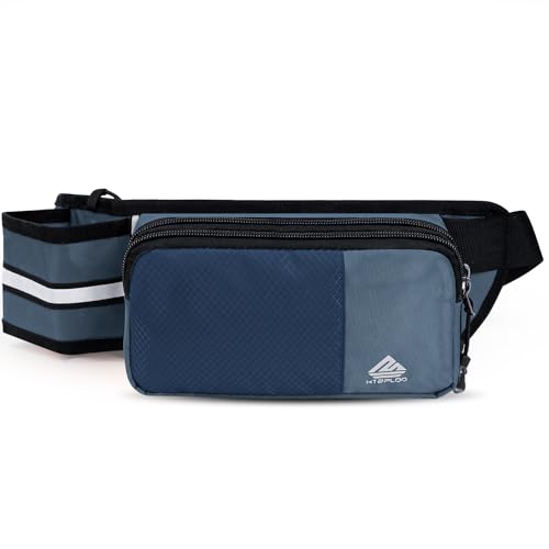 Fanny Pack for Women Men with Water Bottle Holder,Waist Bag for Hiking,Travel,Running,Dog Walking,Workout,Cycling (Dark Blue) - color: Dark Blue