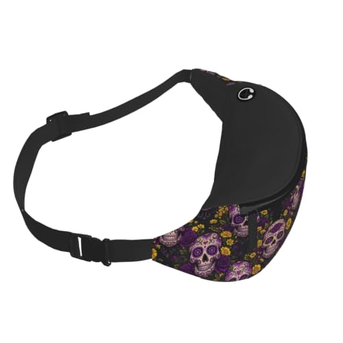 Dujiea Fanny Pack, Mexican Sugar Skulls Waist Bag With Headphone Hole Belt Bag Adjustable Sling Pocket Fashion Hip Bum Bag For Women Men Kids Outdoors Casual Travelling Hiking Cycling - color: Mexican Sugar Skulls