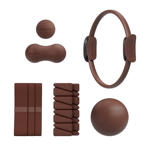 BetterMe Sculpt Body Kit - Pilates Equipment Set for Home Workouts - Home Pilates Kit with Pilates Ring Pilates Ball Resistance Bands, and Recovery Massage Tools - color: Chocolate Brown
