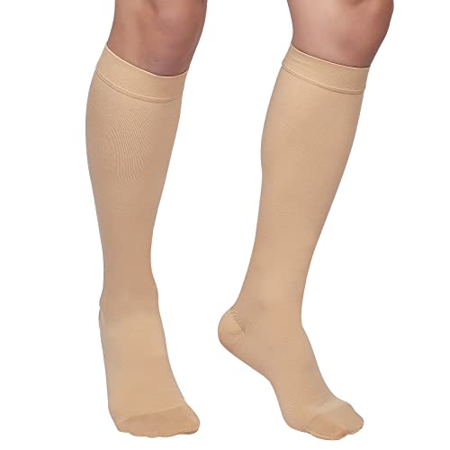 MGANG Knee High Compression Stockings for Men and Women, Closed Toe - color: Knee High Closed Toe Beige, size: Medium