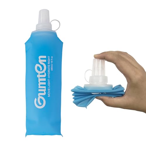 Soft Flask 480ml TPU Collapsible Running Water Bottle BPA-Free for Hydration Pack Jogging Hiking Cycling Camping Marathon (Light Blue) - color: Light Blue