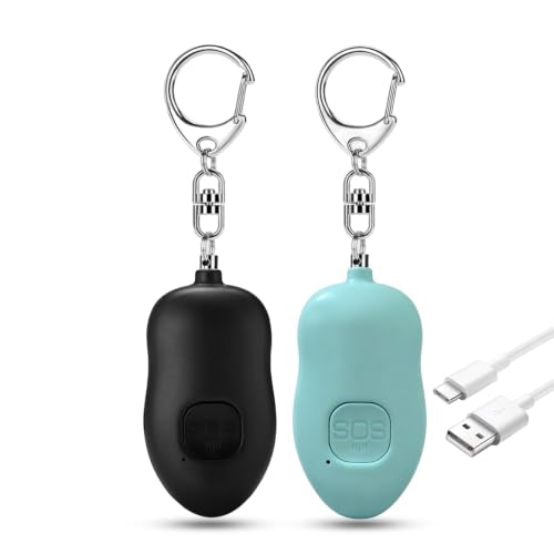 Personal Safety Alarm for Women,2Pack 130dB Self Defense Keychain - color: Black+Blue
