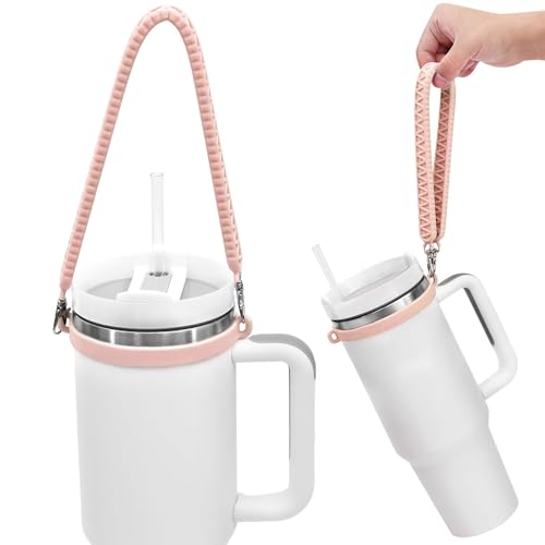 Water Bottle Handle, Silicone Water Bottle Sling, Carrier, Holder with Strap, Fits Most 8-40oz Bottles Stanley Cup Accessories - color: Pink