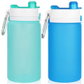 PLTCAT Collapsible Water Bottles, 19oz Foldable Silicone Travel Bottles - color: Green and Blue