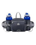 WATERFLY Fanny Pack Waist Bag: Fannie Pack 2 Water Bottle Holders Lumbar Belt Hiking Walking Running Jogging Camping Large Woman Man (Bottle Not Included) - color: Dark Blue