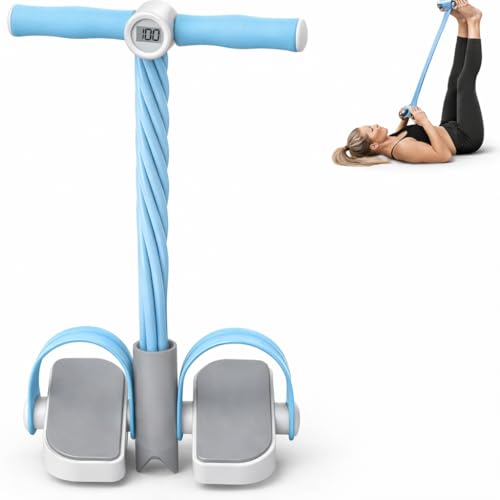 Smart Foot Pedal Puller with Digital Counter, 6 Resistance Bands for Full Body Workout, Yoga, and Home Fitness(Blue)