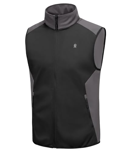 Little Donkey Andy Men's Softshell Vest Lightweight Windproof Waterproof - color: Basic Black Gray, size: X-Large