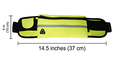 Dimok Running Belt Waist Pack - Water Resistant Runners Belt Fanny Pack for Hiking Fitness – Adjustable Running Pouch for Phones iPhone Android - color: Neon Green