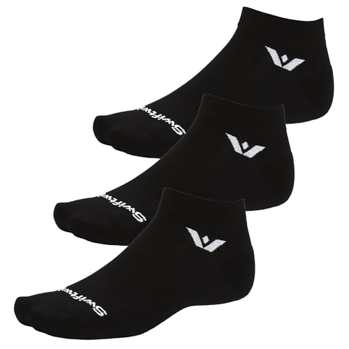 Swiftwick ASPIRE Ankle Socks, Running & Cycling, 3-Pack, Men & Women - color: Black-circuit, size: Large