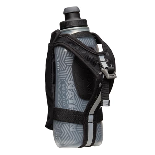Nathan SpeedDraw 2 Insulated Handheld Running Water Bottle Flask – Double-Wall Insulation, Ergonomic Grip, Blast Valve Cap, Phone & Key Storage Pockets, Reflective Design - 18oz Insulated - Black - color: Black 18oz Insulated