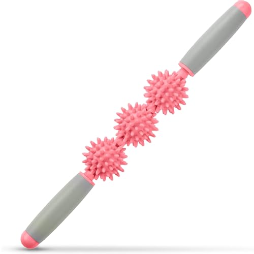 Fascia Muscle Roller, Cellulite Massager Fascia Roller for Cellulite and Sore Muscles, Neck, Leg, Back, Pressure Trigger Point Body Roller Deep Tissue Massage Stick Tools - 3 Massage Balls - color: Fluorescent Powder