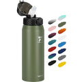 Fanhaw 24oz Kids Stainless Steel Water Bottle with Straw Lid, Olive Green - color: Olive Green, style: 24 Ounces