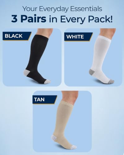 Pembrook® 3 Pairs Plus Size Compression Socks Wide Calf - Bamboo Viscose - color: Black/White/Tan - 3 Pairs, size: 3X-Large