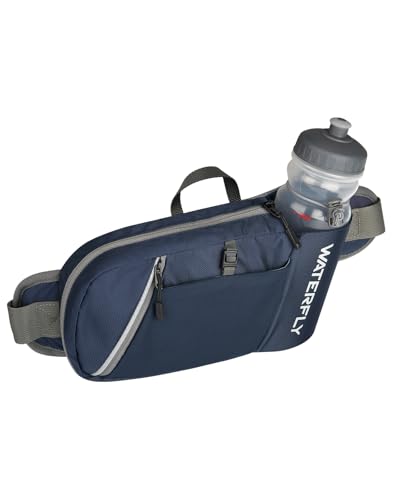 WATERFLY Water Bottle Fanny Pack, Hiking Hydration Belt for Women Men - color: Navy Blue