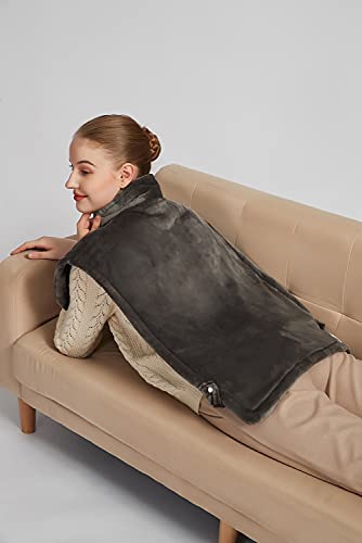 26" x 35" Flannel Neck&Shoulder&Back Heating Pad with 12 Temperature Settings&Countdown Timer, Pain Relief for Back/Neck/Shoulders/Menstrual Pain(Dark Grey) - color: 03-dark Grey