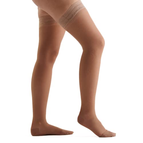 EvoNation Women Sheer Thigh High 20-30 mmHg Graduated Compression Stockings - color: Nude, size: Small