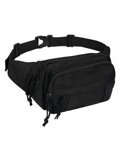 WATERFLY Fanny Pack Waist Bag: 2.5L Large 5 Zipper Pockets for Women Men - color: Black-01