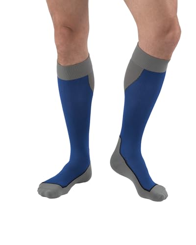 JOBST Sport Knee High 15-20 mmHg Compression Socks, Royal Blue/Grey, Small - color: Royal Blue/Grey, size: Small (1 Pair)