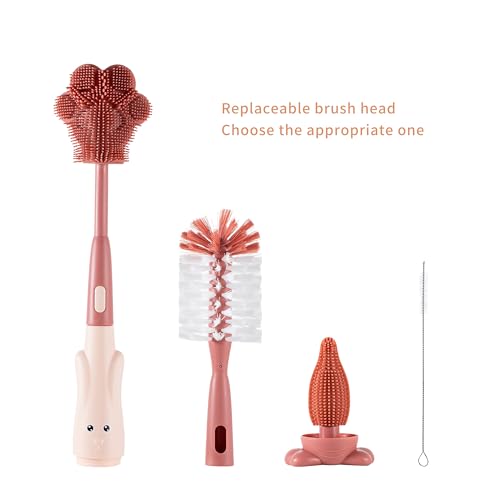 Silicone Baby Bottle Brush with Stand, Water Bottle Brush Cleaner Set - color: Pink 3