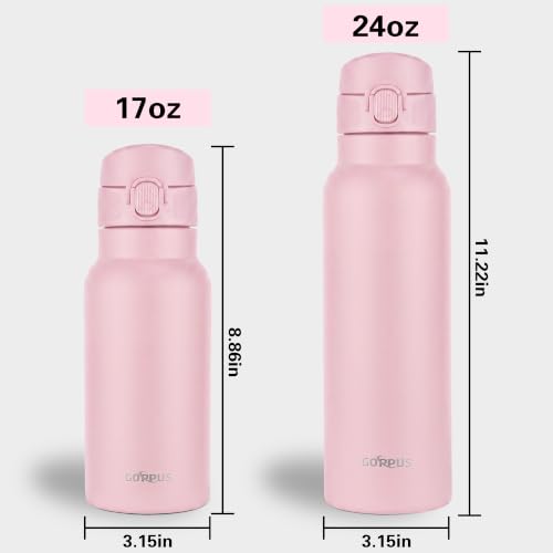 GOPPUS 17oz Kids Insulated Water Bottle, Leak-Proof Flip Lid & Carry Handle - color: Pink