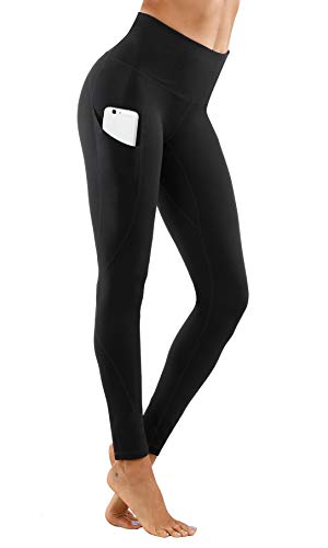 Lingswallow Women High Waist Yoga Pants with Pockets Stretch Soft Leggings - color: Black, size: Small