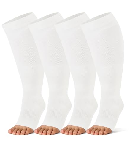 Breslatte Bamboo Viscose Wide Calf Compression Socks Open Toe for Women Men Plus Size Toeless 10-14 mmHg Circulation - color: 4p2 4white, size: 3X-Large-4X-Large Plus