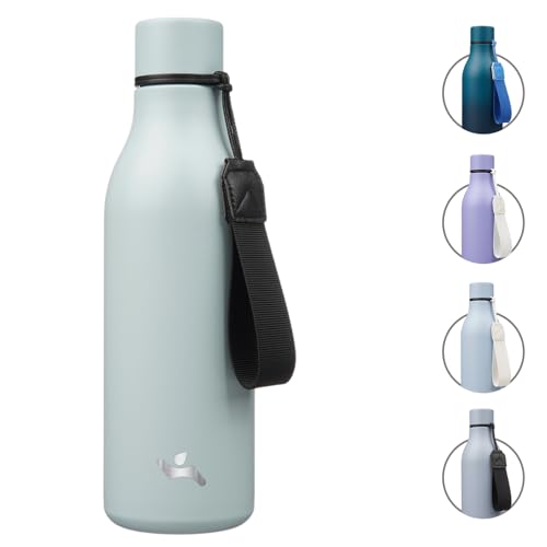 Konokyo 18 oz Insulated Stainless Steel Metal Water Bottle with Strap - color: Foggy Blue, size: 18 Ounces
