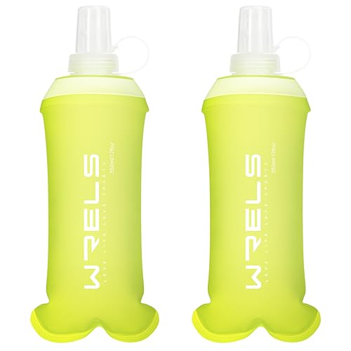 WRELS Running Water Bottle,250ml/350ml/500ml TPU Soft Flask,Collapsible Water Bottles for Hydration Vests and Running Belts Backpack, Soft Water Bottles For Hiking Cycling Climbing - color: Green-350ml*2