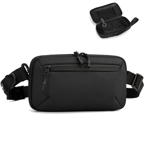 Crossbody Fanny Pack - 1.5L Small Sling Bag Water Resistant Handled Pouch with Adjustable Strap & D Ring for Travel Running Hiking EDC,Black - color: Black